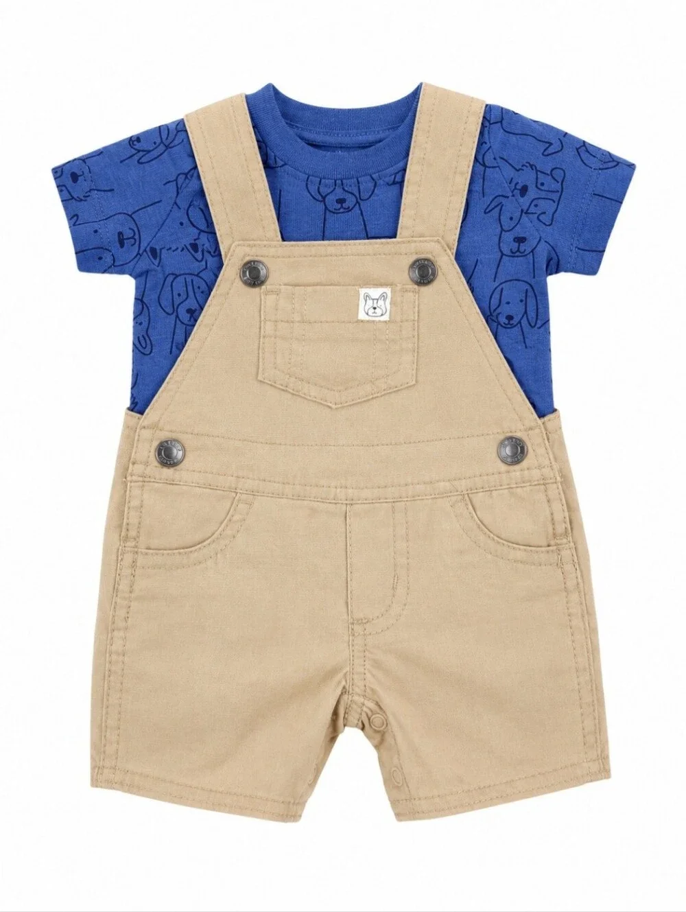 Carter’s Baby Boy Dog Print Shirt & Khaki Shortalls Set NB NWT
